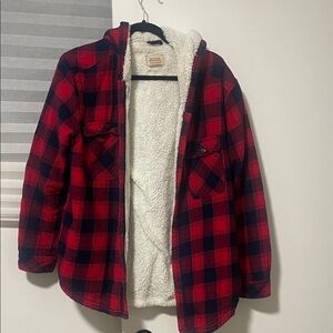 Red and Black Plaid Sherpa-Lined Jacket